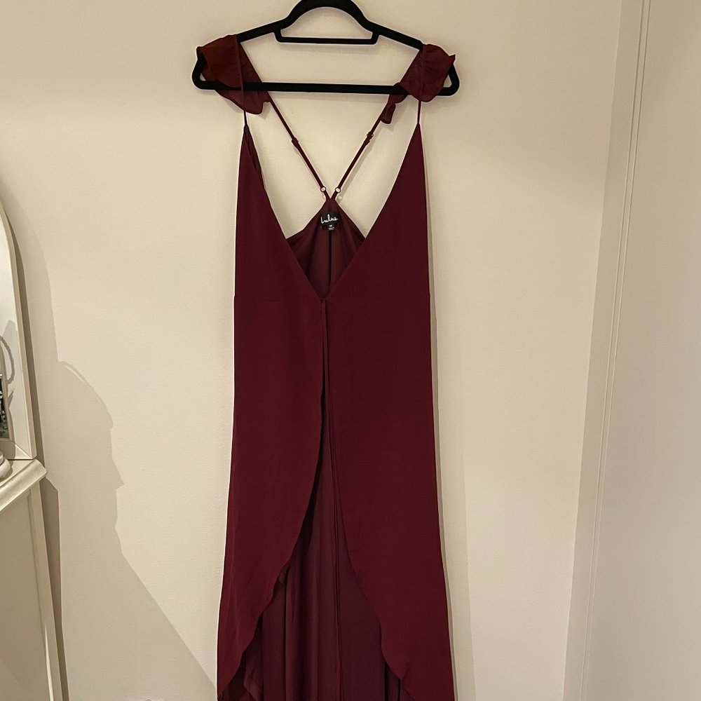 NEW Lulu's Here's to Us Burgundy High-Low Wrap Dress Size Medium - Picture 2 of 15